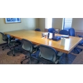 Maple boat shaped Boardroom Table, apx 50x120 Chrome legs