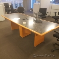 8' Boardroom Table, Sugar Maple w/ Grey Surface Power Grommet