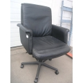 Black leather rolling chair with full armrests