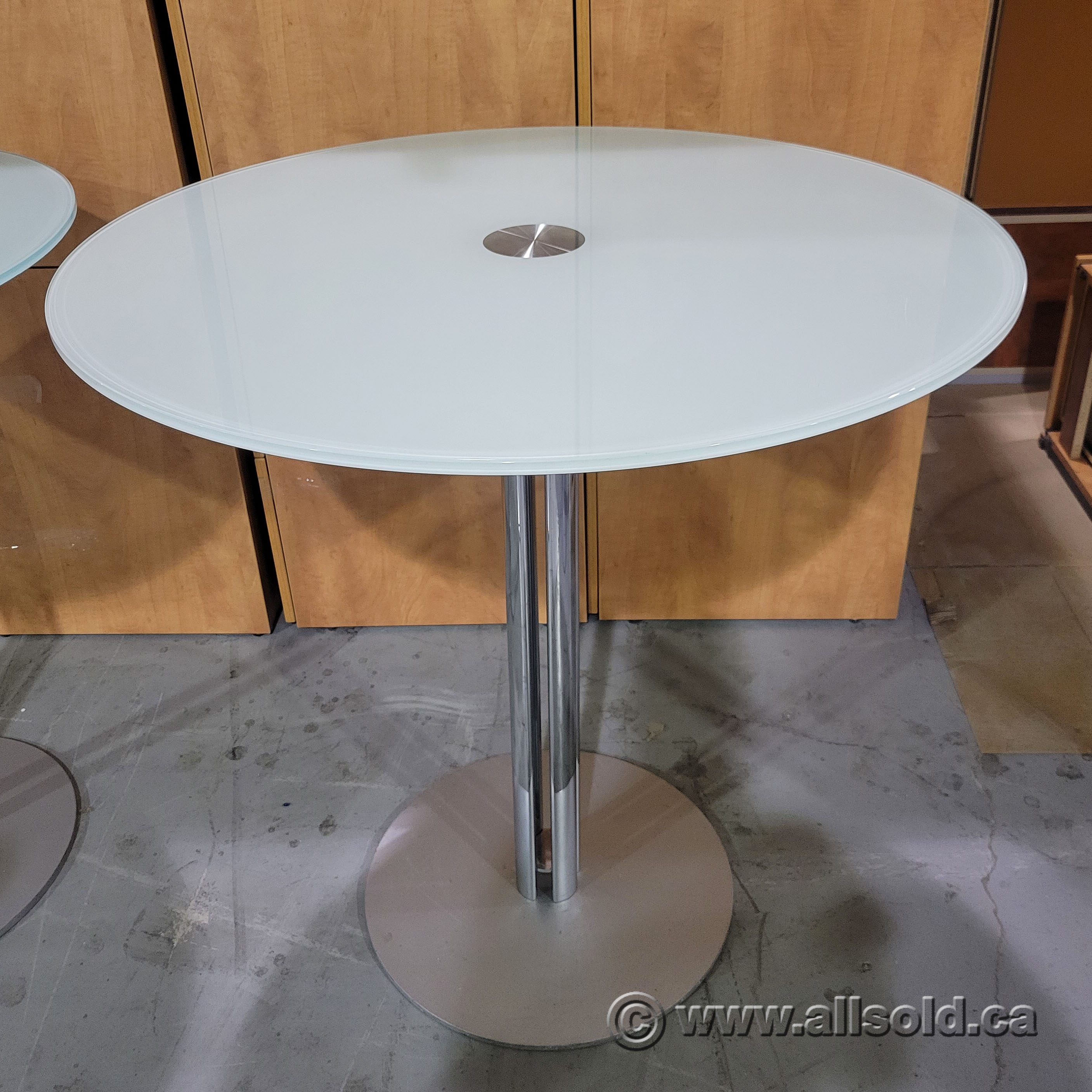 36 Frosted Glass Top Bistro Table Chrome Base Allsold Ca Buy And Sell Used Office Furniture